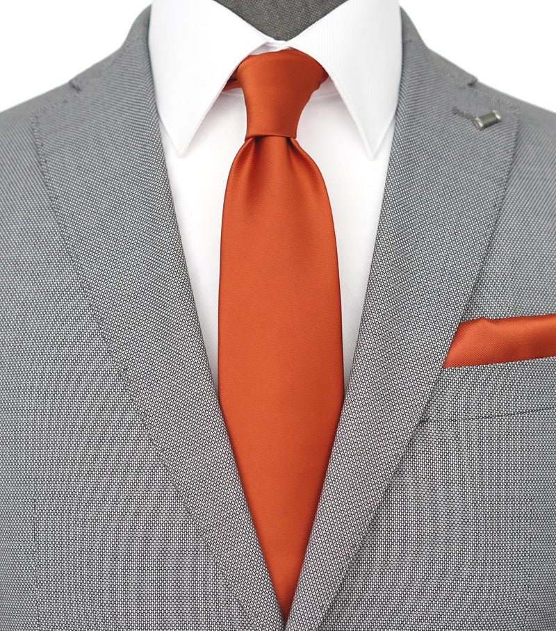 ZENXUS Regular Tie and Pocket Square for Men, Solid Color Necktie Set, 3.2 inch Standard Width - Image 2